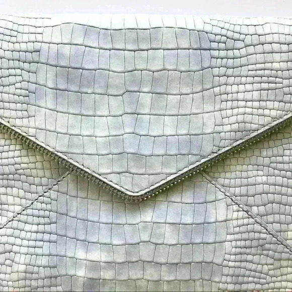 Rebecca Minkoff Leo Snakeskin Embossed Leather Clutch Light Periwinkle - Picture 2 of 10